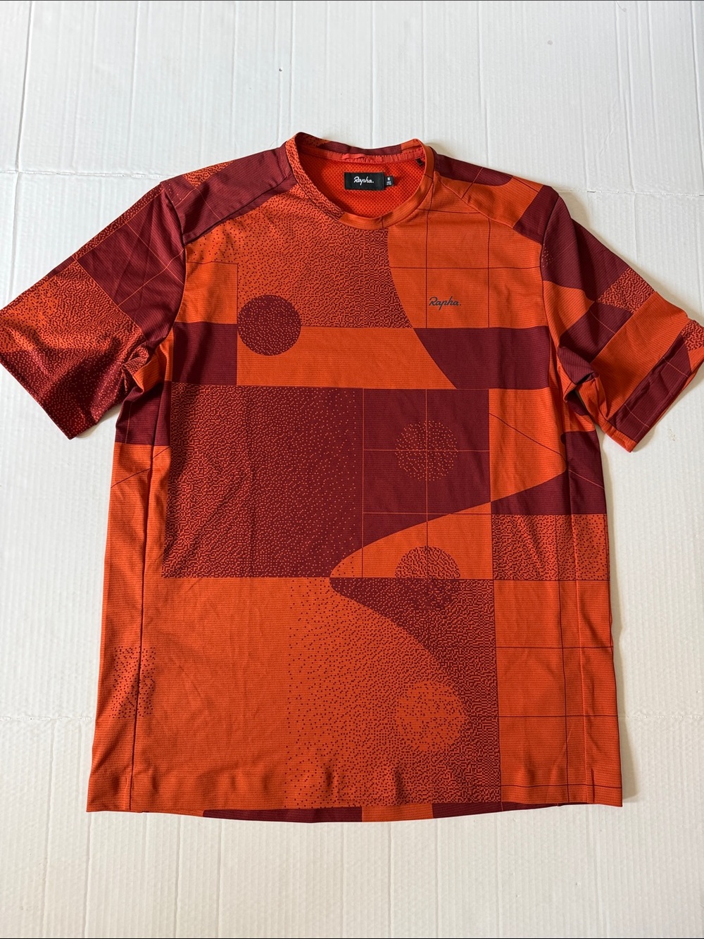 Rapha Trail Technical Cycling T-Shirt Geometric Orange Brown Size M